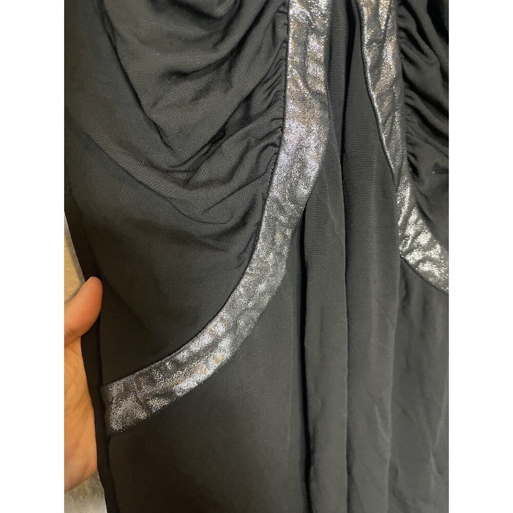 Lafayette 148 Size 6 Black Dress‎ Metallic Silver Trim Ruched Sides Stretchy - Picture 8 of 8